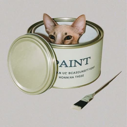 Paint tin with lid off and a brush beside it
